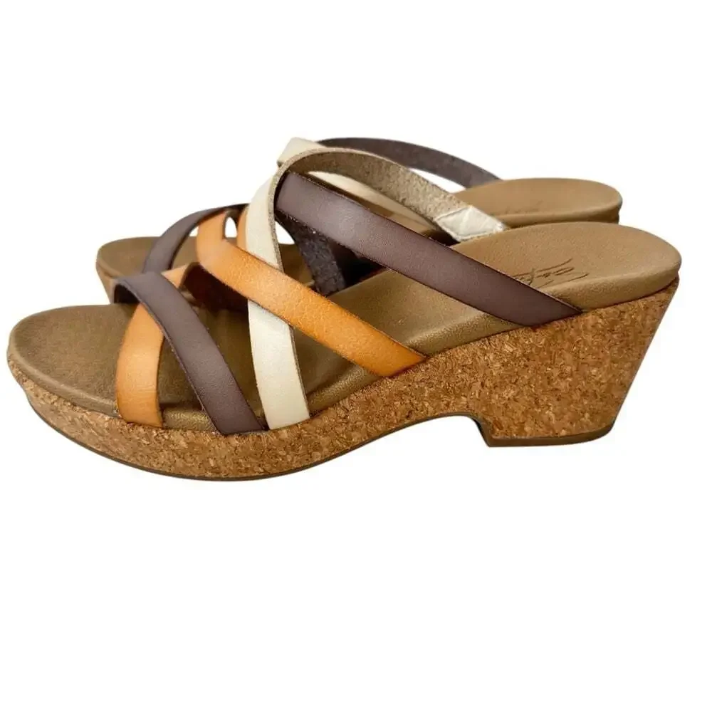 SoftMoc Hillary Multicolor Leather Cork Wedge Sandals Womens 9 Comfort